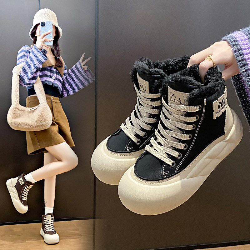 2024冬季加绒小白鞋新款韩版ins女学生厚底运动板鞋休闲g3509