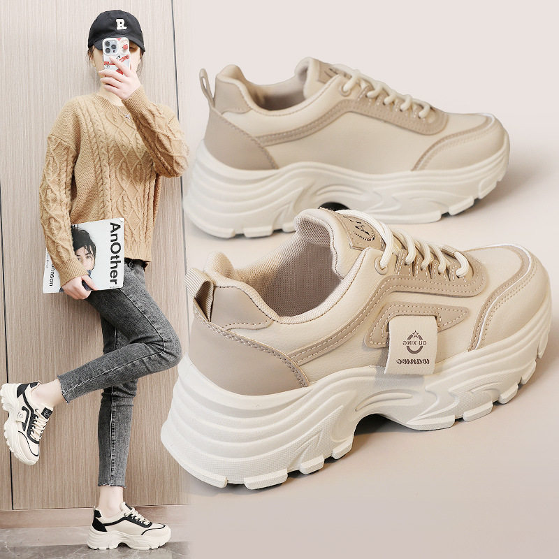 H6579新款2025拼色老爹鞋厚底运动皮面增高鞋女鞋学生时尚韩版潮