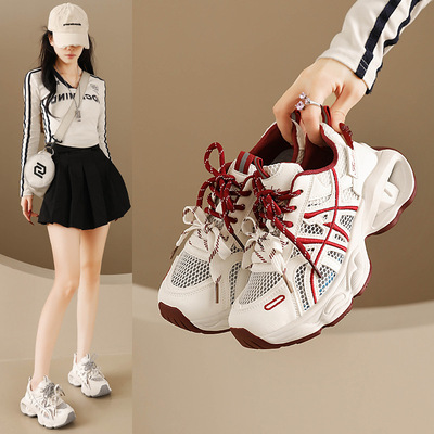 韩版透网老爹鞋女2026夏季学生运动跑步鞋休闲鞋厚底增高FB013-1