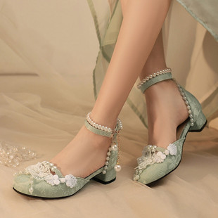 学生配新中式国风的鞋子少女童高跟鞋亲子马面裙旗袍汉服母女鞋子