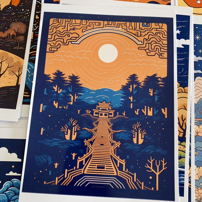 璀璨古楼临摹卡儿童创意美术明信片q版国风建筑画稿范图