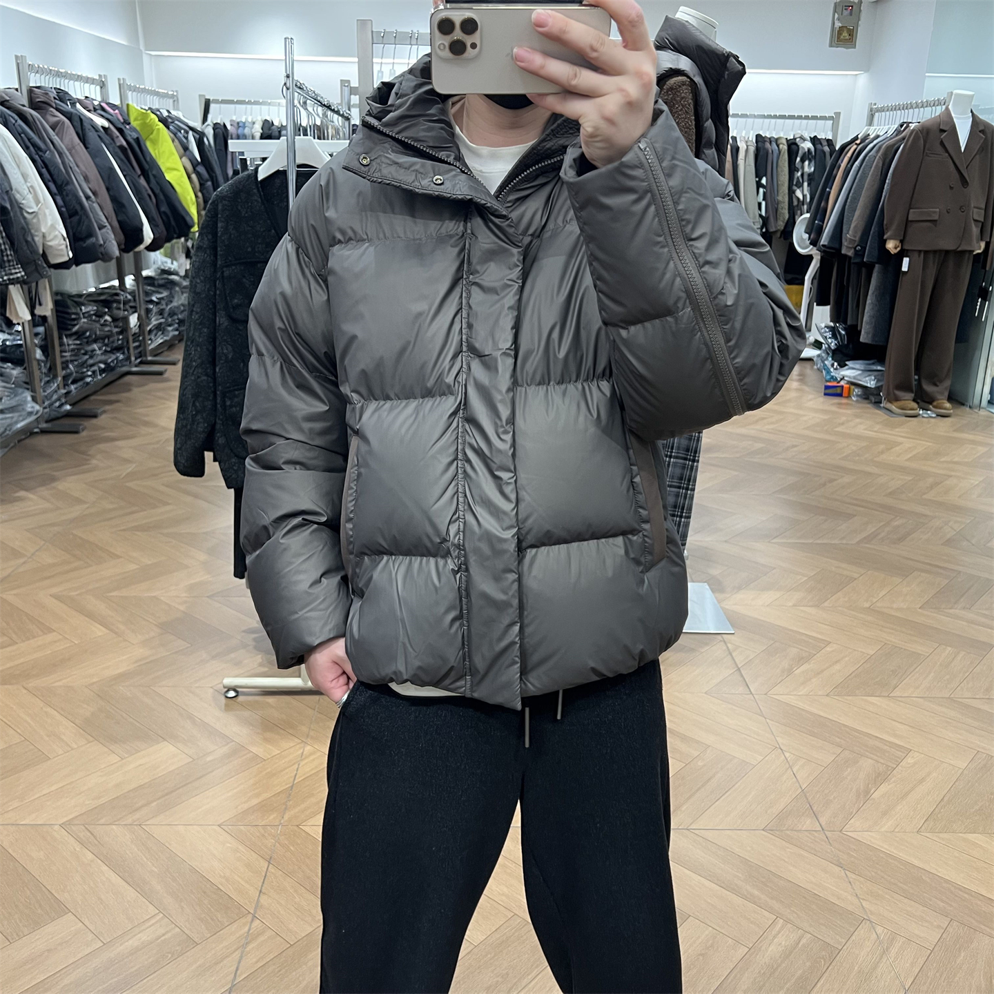 高充绒辑格连帽羽绒服面包服外套