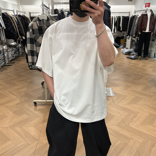 oversize极简休闲重磅纯棉短袖T恤男宽松大版圆领百搭打底衫白色