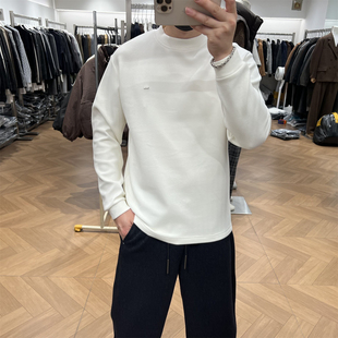 宽松通勤百搭打底 T恤男秋冬美式 简约小袖 标加厚磨毛软糯圆领长袖