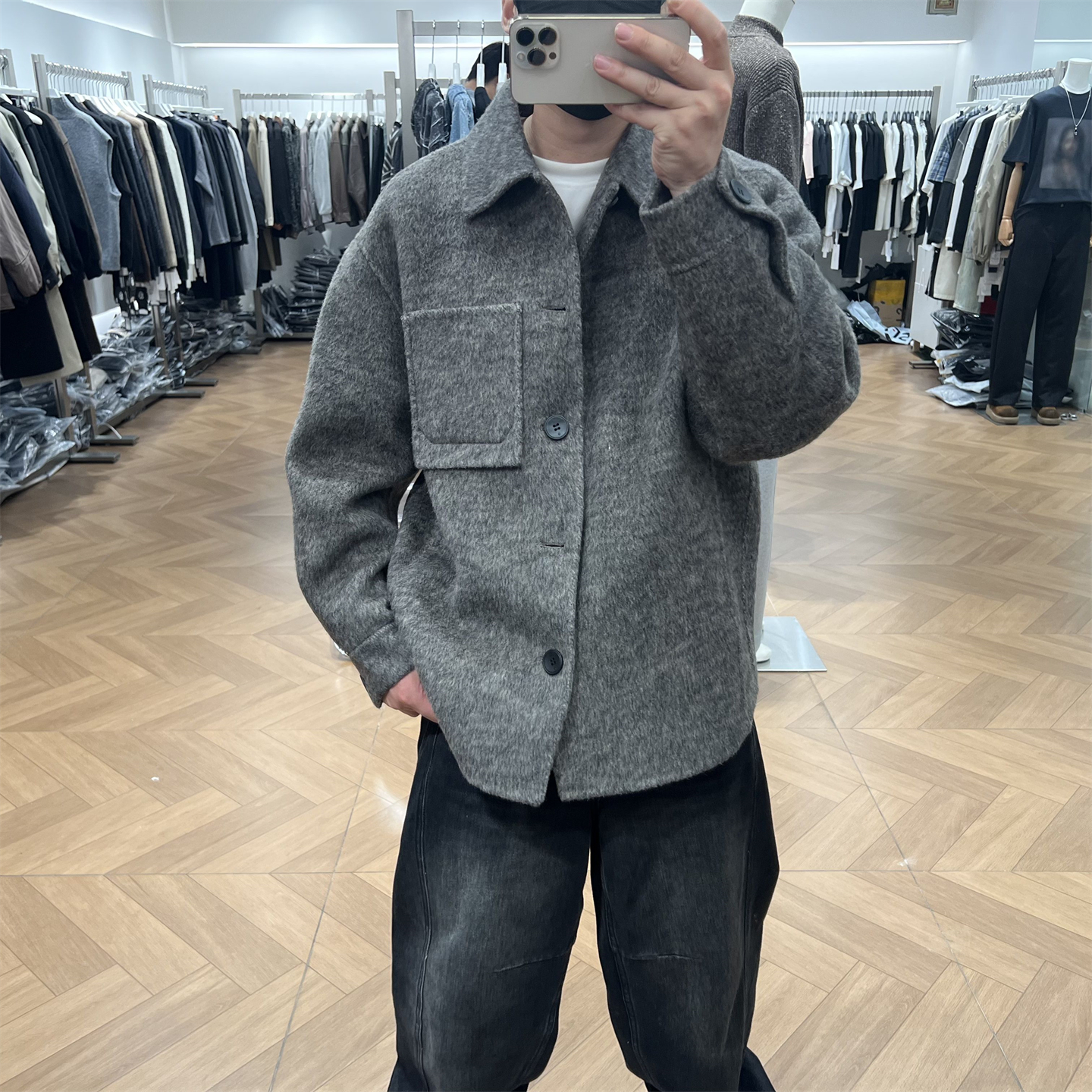 轻奢双面羊毛呢大衣衬衫款外套潮