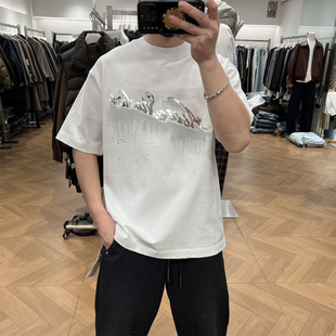 重磅纯棉立体字母印花短袖T恤男春夏季宽松高克重落肩袖白色半袖