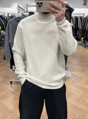 QFO冬季纯色亲肤百搭半高领毛衣男美式宽松加厚保暖通勤羊毛衫潮