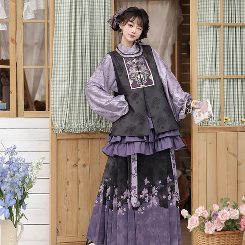 洛花赋汉洋折衷明制汉服女比甲立领对襟琵琶袖马面裙日常春秋套装