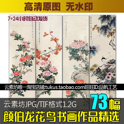 颜伯龙国画工笔高清图片水墨花鸟条屏设计素材临摹电子图库工笔画