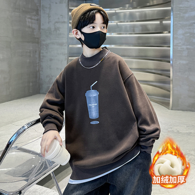 男童加绒加厚一体绒卫衣