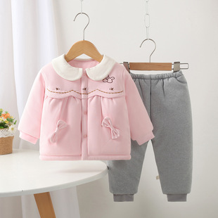 可拆裆裤 婴幼儿卡通无骨260克加棉对开门加厚棉套装 子 新款 秋冬季