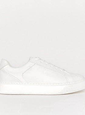 欧美风新款平底休闲男鞋运动潮流厚底系带小白鞋白色轻便百搭板鞋