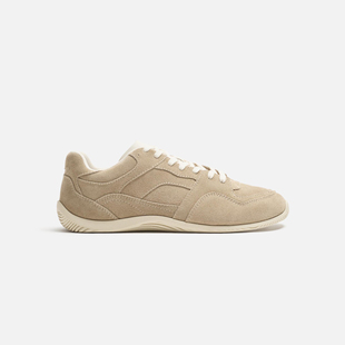 复古运动休闲鞋 防滑耐磨时尚 系带米色牛反绒面软底轻便鞋 欧美男鞋