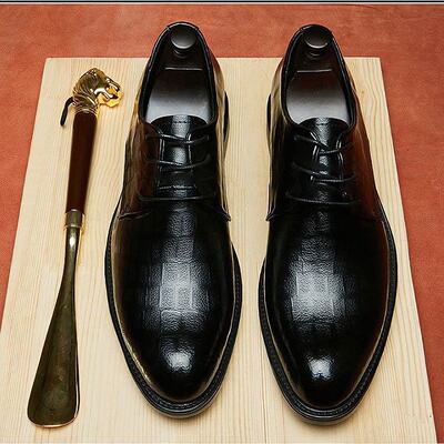 Business Formal Height-Increasing Leather Shoes for Men, Pointed Toe, Korean Style Groom Wedding Shoes, Lace-Up Casual British Trendy Versatile Men's Shoes