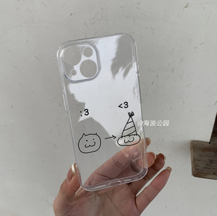 海浪公园【拍三免一】简笔画猫咪精孔适用于苹果17PM手机壳tpu透明软壳硅胶三星s25至尊小米17pro华为