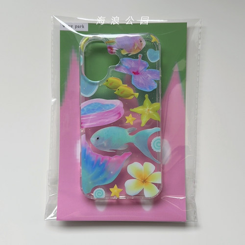 海浪公园【双层工艺】蓝粉色海洋鱼原创手机壳适用于苹果16PM