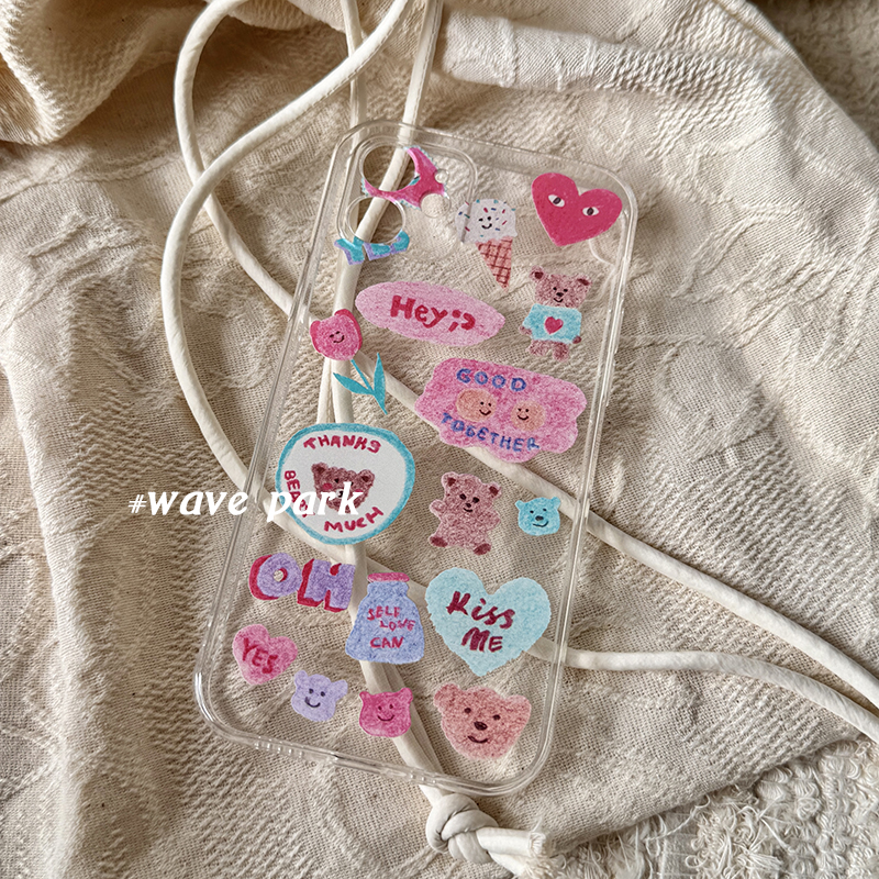 海浪公园【拍三免一】小熊可爱插画适用于iPhone15promax手机壳tpu透明软壳小米14