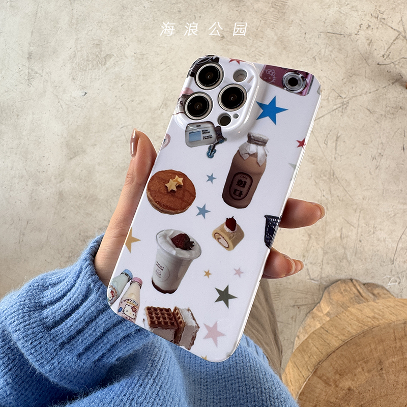 海浪公园【拍三免一】贝果咖啡元素适用于苹果16PM/15/xr菲林精孔硬壳手机壳ins华为小米13pro三星s24