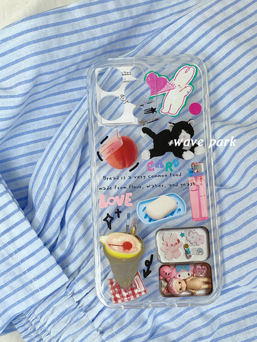 海浪公园【拍三免一】韩国ins猫咪玩偶饮料杯拼图风适用于苹果15promax手机壳tpu透明软壳xsmax可爱华为小众