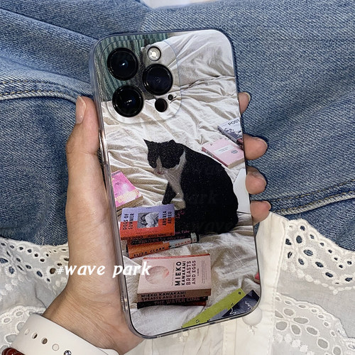 海浪公园【拍三免一】看书奶牛猫适用于iPhone15promax手机壳tpu透明软壳reno12三星s24小米14pro华为p70