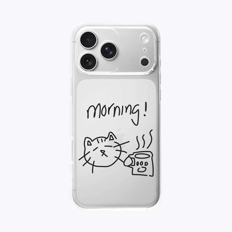 海浪公园【拍三免一】猫咪咖啡趣味线条适用于苹果17PM手机壳tpu透明软壳黑色硅胶三星s25至尊小米17pro华为