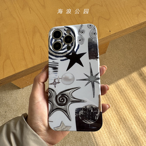 海浪公园【拍三免一】星星元素白色适用于苹果16/17/xr菲林精孔硬壳手机壳可爱ins华为p60小米13pro三星s24