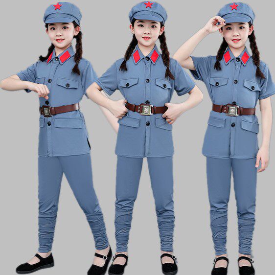 儿童红军演出服红色革命衣服八路军战士军装男女闪闪红星舞蹈服装