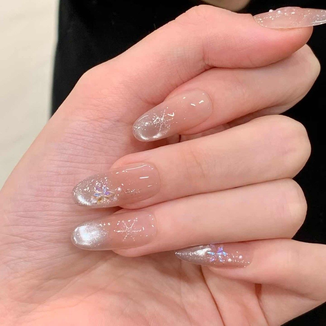 【冰雪奇缘】冰透裸色雪花猫眼纯手工穿戴甲高级显白氛围感美甲贴,彩妆/香水/美妆工具,穿戴甲/甲片,淘宝优惠券,粉丝福利购,淘宝优惠卷