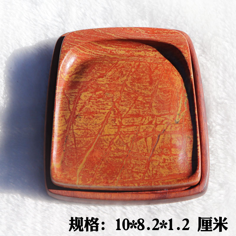 红丝砚老坑料雕实用素砚背部题字雕刻师落款小精品手把砚抄经收藏