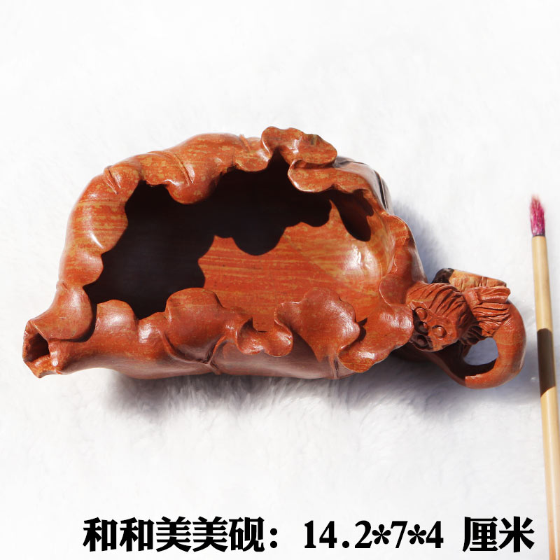 红丝砚精雕和和美美砚台茶壶可做烟灰缸大字够用小摆件精品送礼佳