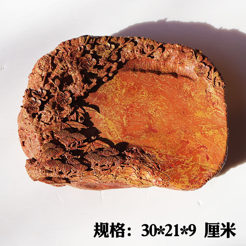 红丝砚黑山老坑料精雕岁寒三友砚台摆件大气厚实收藏送礼四大名砚