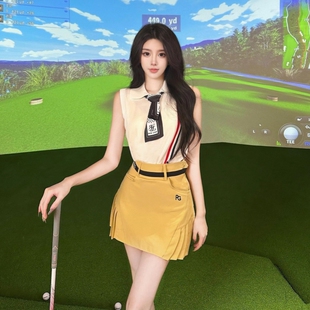 韩国高尔夫球服装女士夏季修身透气polo翻领上衣网球短裙裤子套装