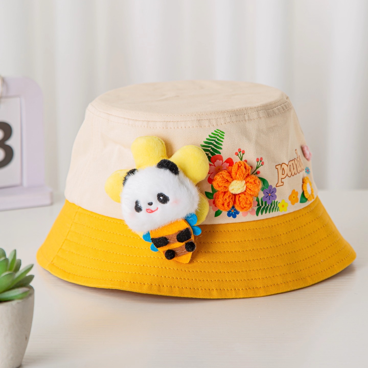 可爱熊猫青少年渔夫帽