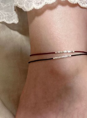 S925碎银子红绳小黑绳脚链小众设计简约百搭单戴叠戴脚环女批发
