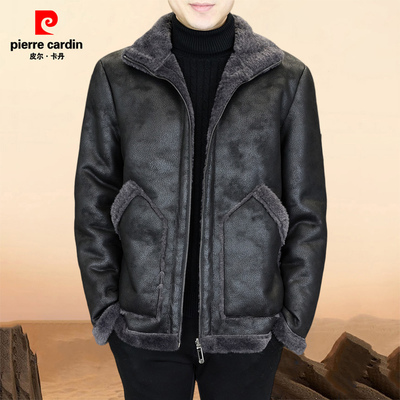 皮尔卡丹冬季双面穿外套男装皮毛一体防寒保暖皮草男士仿羊绒大衣
