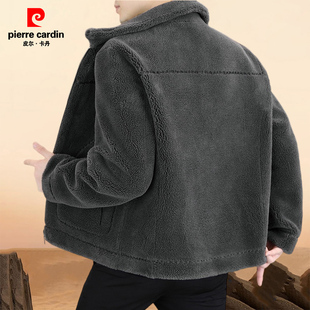 皮尔卡丹双面羊剪绒秋冬季颗粒羊毛外套男士皮毛一体翻领加厚夹克