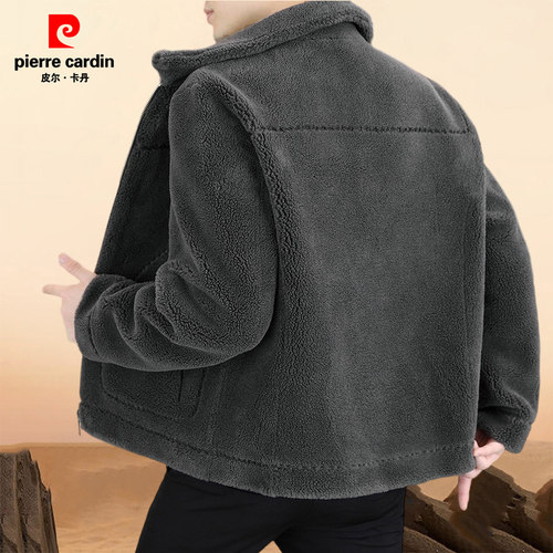 皮尔卡丹双面羊剪绒秋冬季颗粒羊毛外套男士皮毛一体翻领加厚夹克