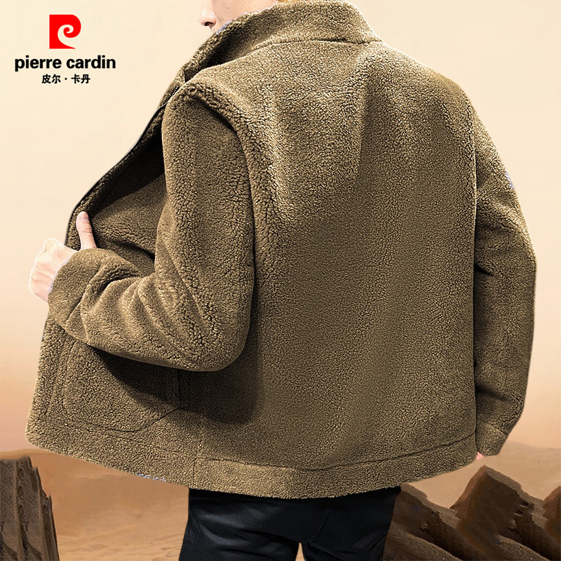 【双面穿大口袋】皮尔卡丹男士外套冬季皮毛一体羊毛大衣男款外套