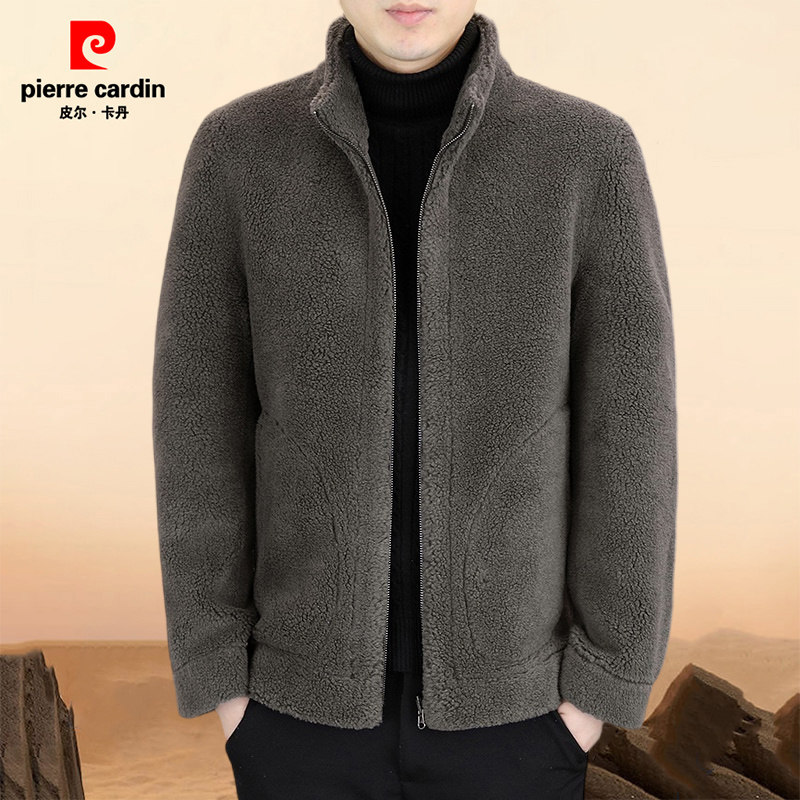 皮尔卡丹秋冬季新款皮毛一体保暖高档双面穿羊毛外套皮草男装大衣
