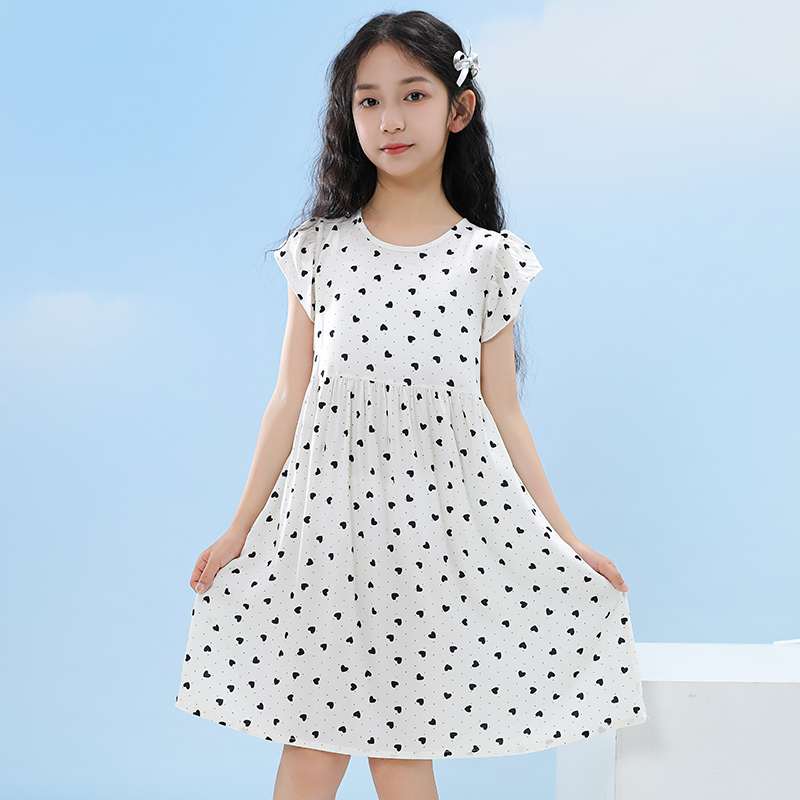 百咘噜女童连衣裙棉绸飞袖碎花裙