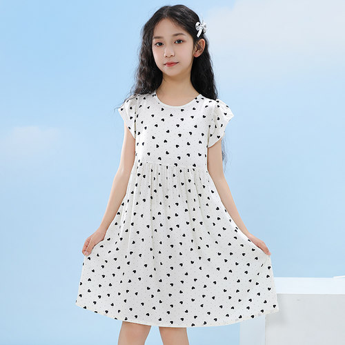 百咘噜女童连衣裙棉绸飞袖碎花裙