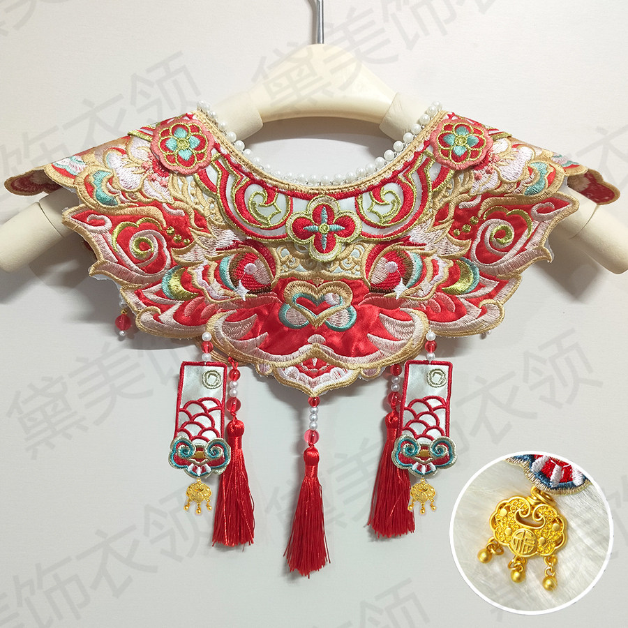 醒狮云肩新中式婴幼儿周岁礼服马面裙刺绣拜年喜庆演出中小童披肩