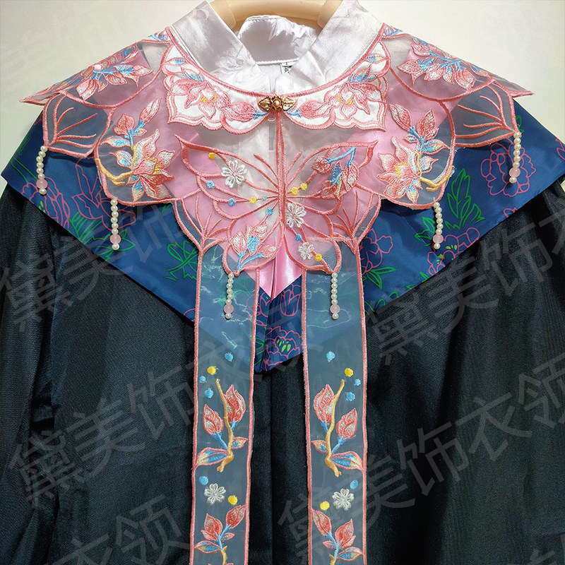 仙女云肩马面裙汉服配饰长飘带学士服假领子毕业蝴蝶花朵外搭披肩