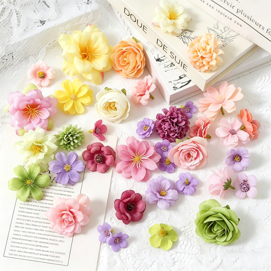 24朵新款仿真花朵毕业季学士帽子簪花diy材料包假花绢花手工配件