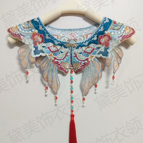 新中式云肩刺绣马面裙汉服旗袍配饰长流苏毕业硕士学士服演出披肩