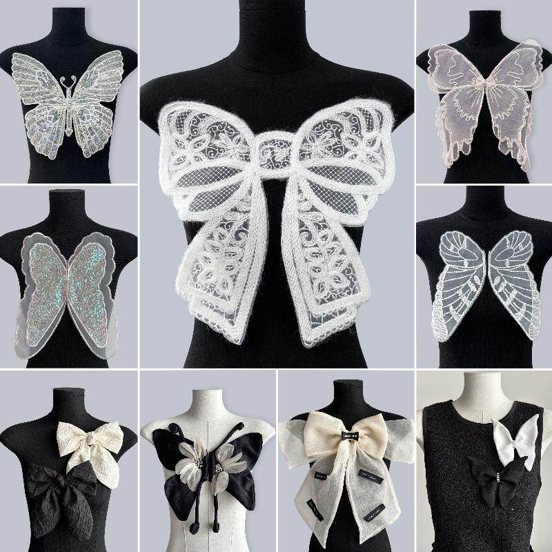 欧根纱手工钉珠立体蝴蝶结配饰DIY辅料衣服点缀箱包装饰补丁布贴