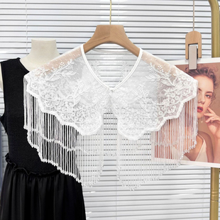 重工云肩旗袍订婚刺绣钉珠流苏新中式高端礼服连衣裙外搭蕾丝披肩