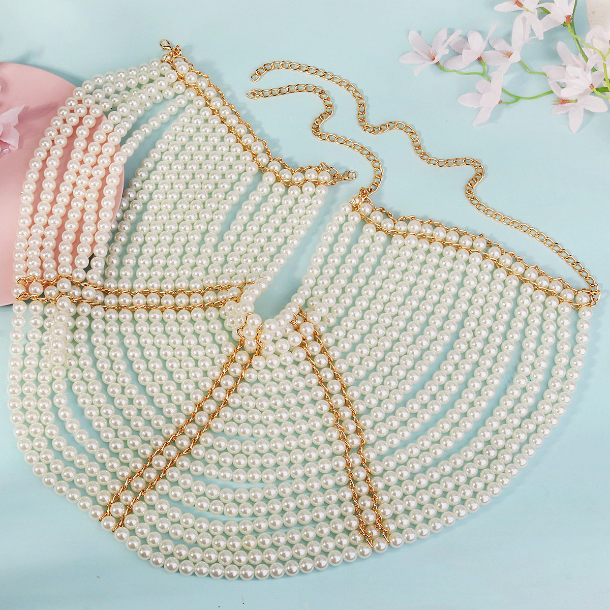 披肩礼服旗袍专用珍珠流苏项链云肩重工编织链条演出欧美高端坎肩