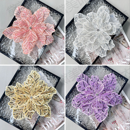 手工大花朵装饰亮片钉珠立体补丁布贴礼服装婚纱DIY辅料重工胸花