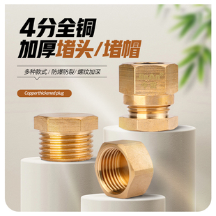 4分铜堵头燃气管内丝外丝堵盖自闭阀插口闷头防漏气水管堵帽配件